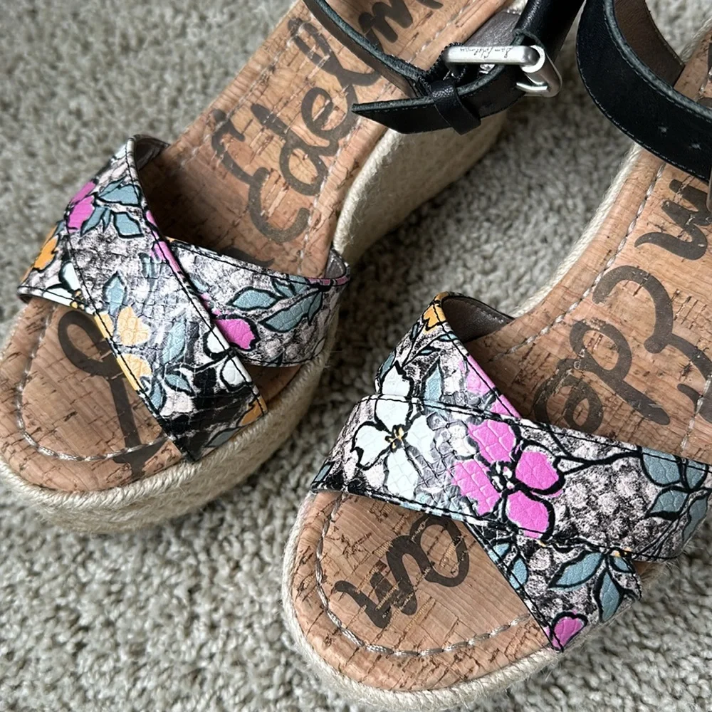 Sam Edelman Destin Wedge Espadrille Sandals sz 6 Women’s Floral Platform Shoes